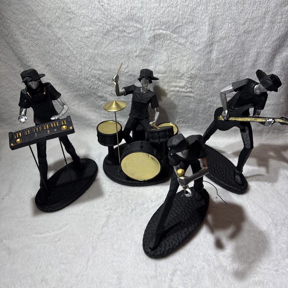 Black Polystone Rock Band with Gold & Siver Accents set of 4 approx 9.5" x 6" ea